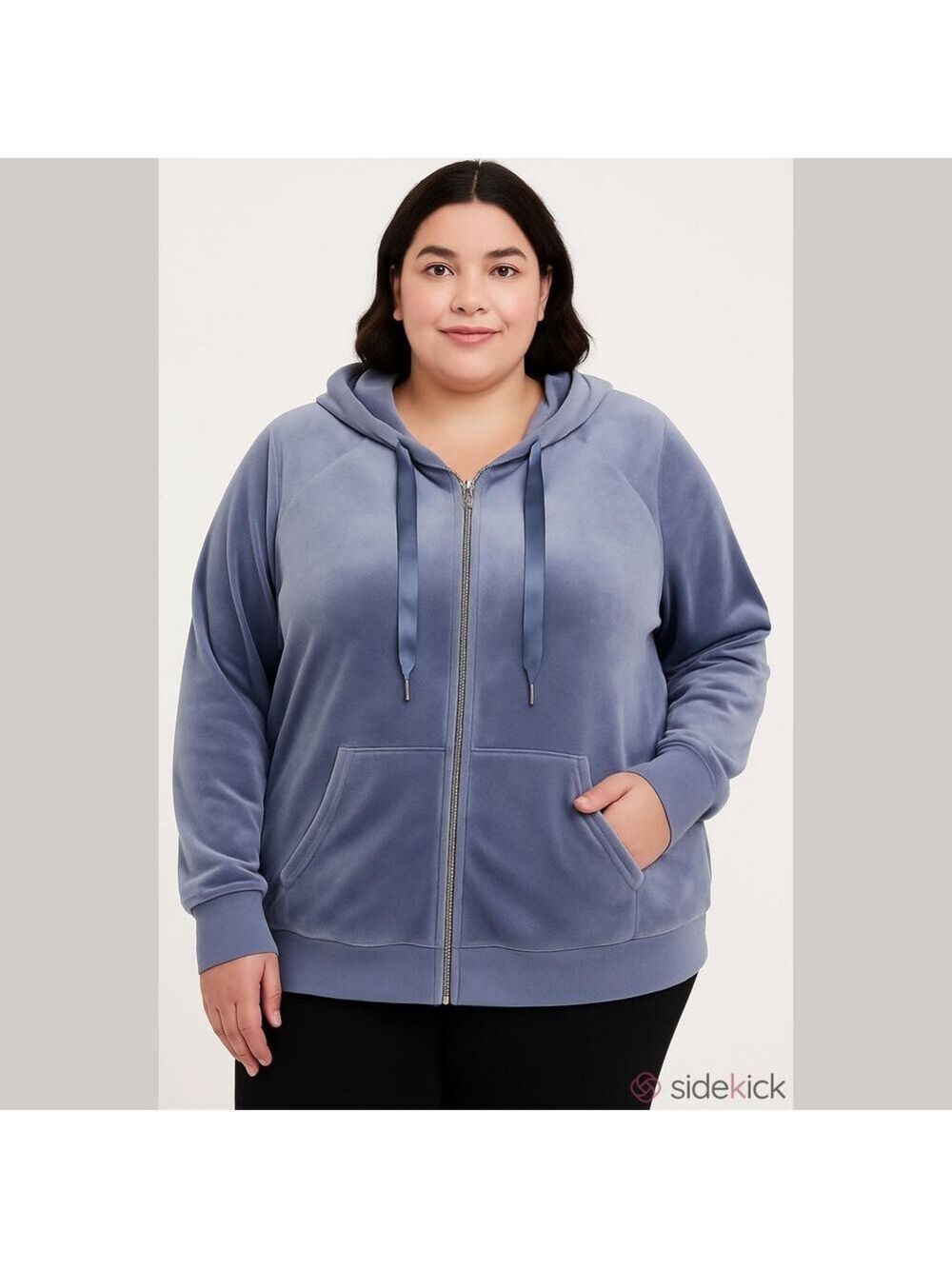 Ellos: Pale Indigo Zip-Front Velour Hoodie & Jogger Set Plus Size 2X (26/28)